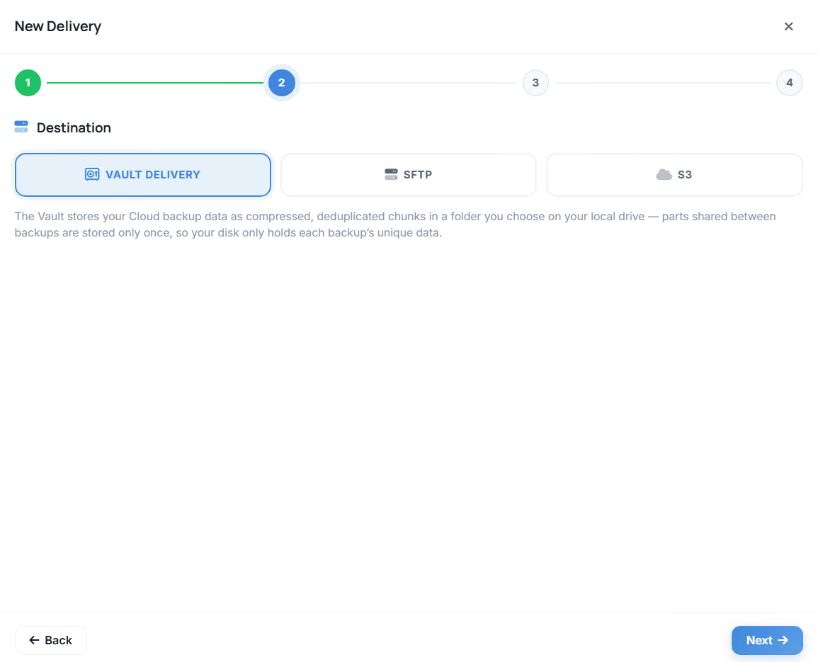 Delivery Client: Vault delivery destination settings with example values